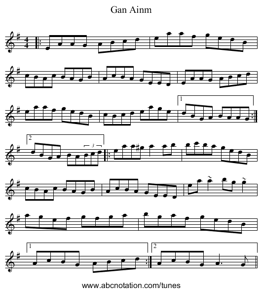 Gan Ainm - staff notation