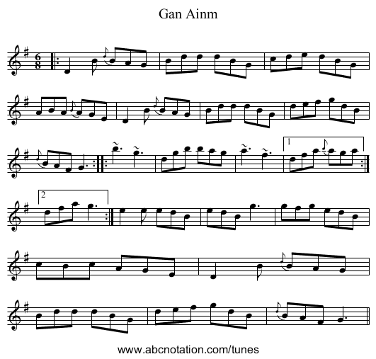 Gan Ainm - staff notation