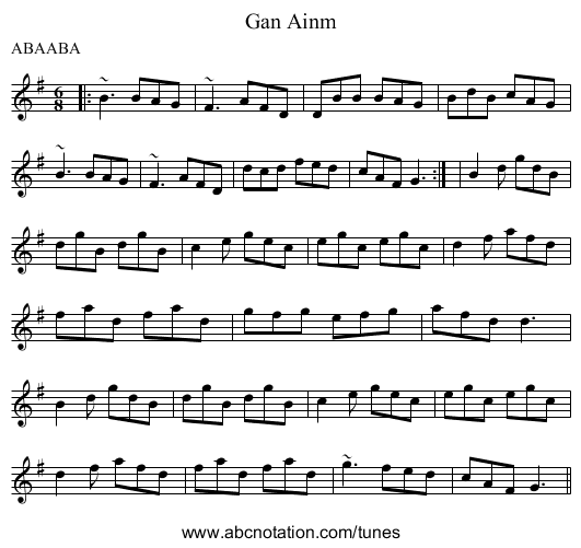 Gan Ainm - staff notation