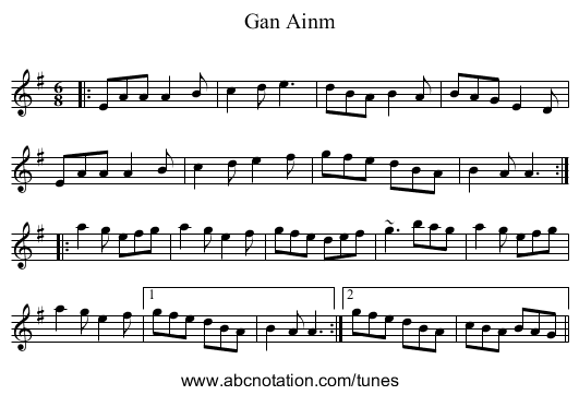 Gan Ainm - staff notation