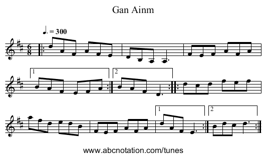 Gan Ainm - staff notation