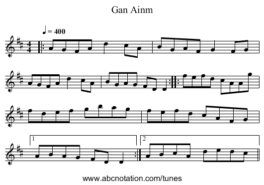 Gan Ainm - staff notation