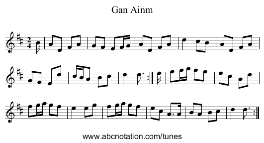Gan Ainm - staff notation