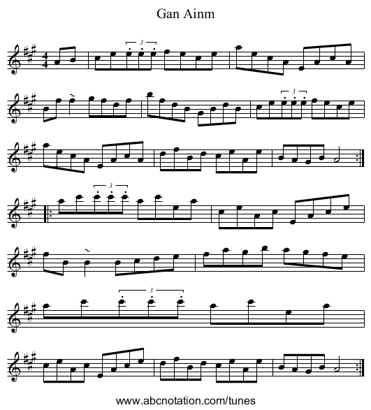Gan Ainm - staff notation