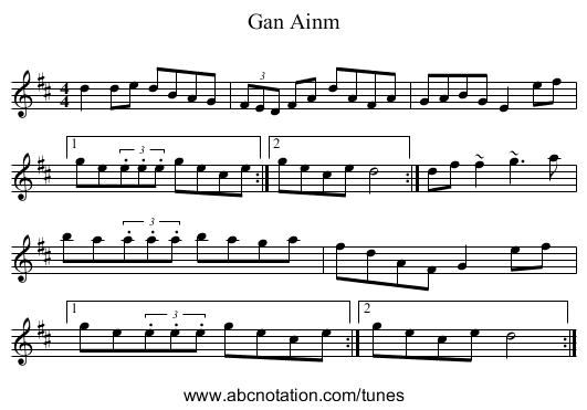 Gan Ainm - staff notation