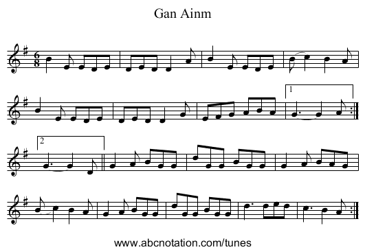 Gan Ainm - staff notation