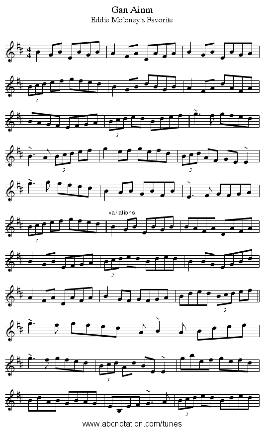 Gan Ainm - staff notation