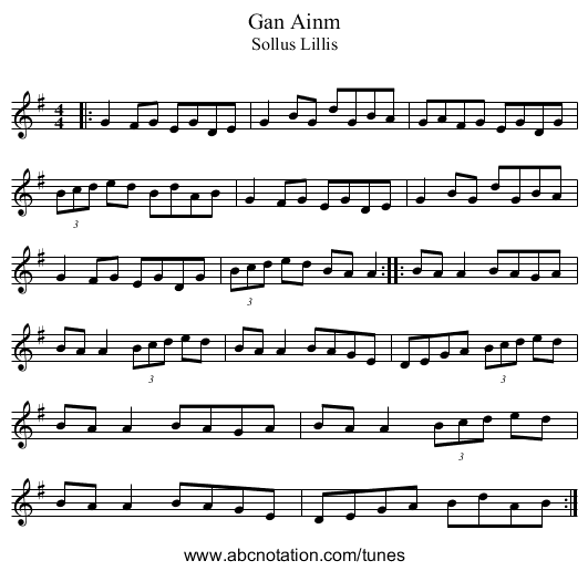 Gan Ainm - staff notation