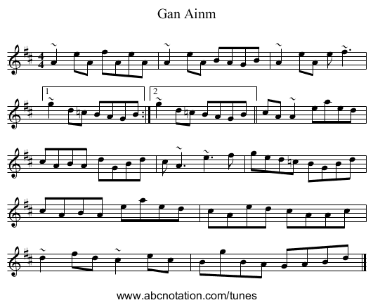 Gan Ainm - staff notation