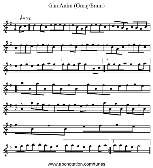 Gan Anim (Gmaj/Emin) - staff notation