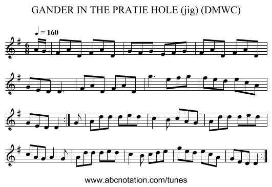GANDER IN THE PRATIE HOLE (jig) (DMWC) - staff notation
