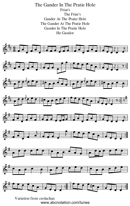 Gander In The Pratie Hole, The - staff notation