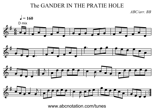 GANDER IN THE PRATIE HOLE, The - staff notation