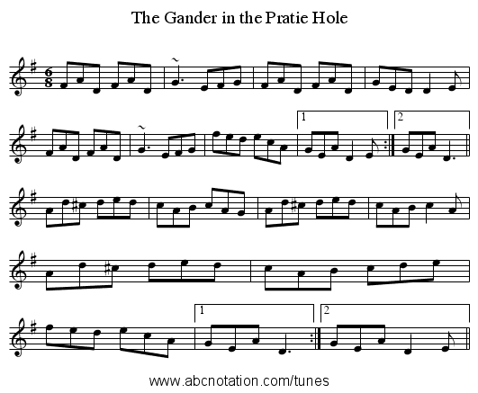 Gander in the Pratie Hole, The - staff notation