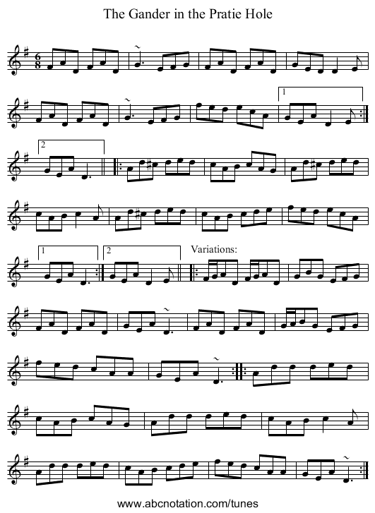 Gander in the Pratie Hole, The - staff notation