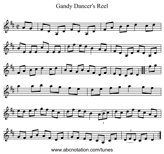 Gandy Dancer's Reel - staff notation