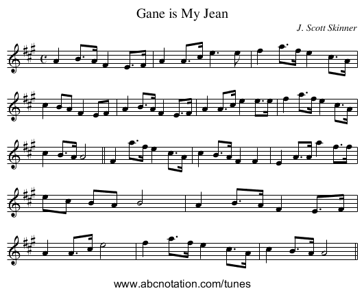 Gane is My Jean - staff notation