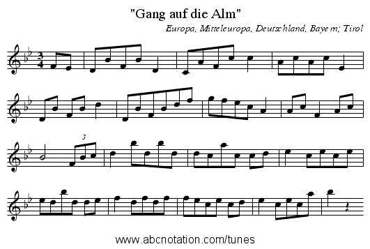Gang auf die Alm - staff notation