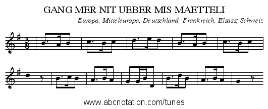 GANG MER NIT UEBER MIS MAETTELI - staff notation