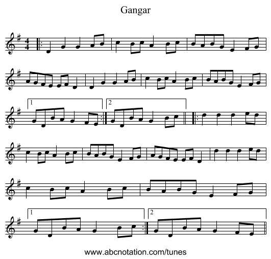 Gangar - staff notation
