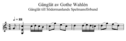 G&aring;ngl&aring;t av Gothe Wahl&eacute;n - staff notation