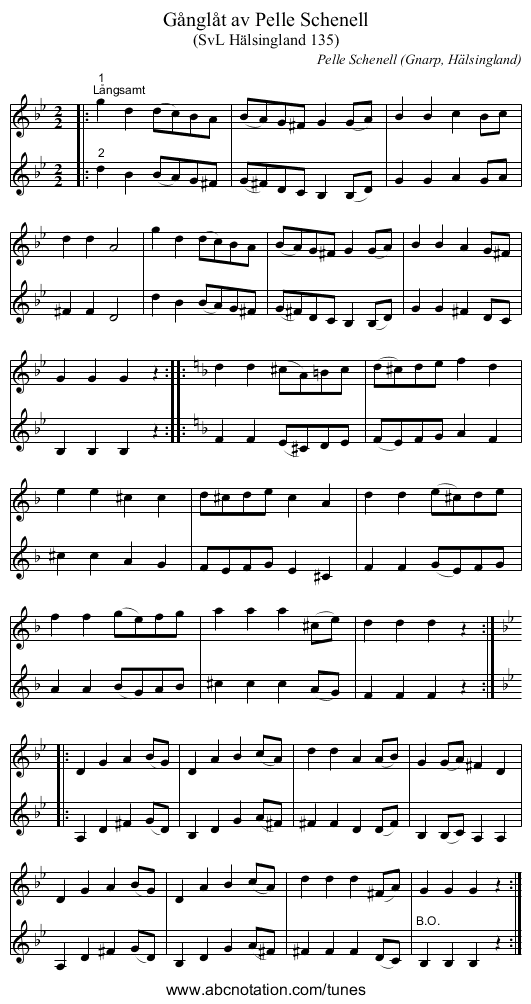 Gånglåt av Pelle Schenell - staff notation