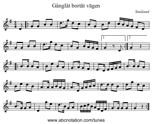 Gånglåt bortåt vägen - staff notation
