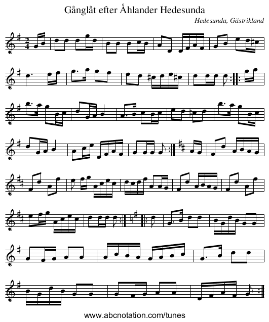 Gånglåt efter Åhlander Hedesunda - staff notation