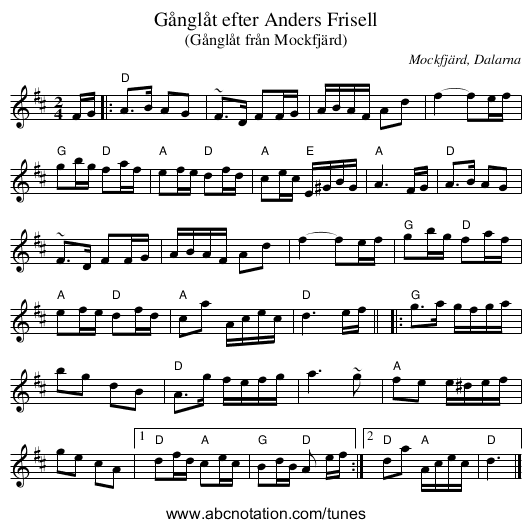 Gånglåt efter Anders Frisell - staff notation