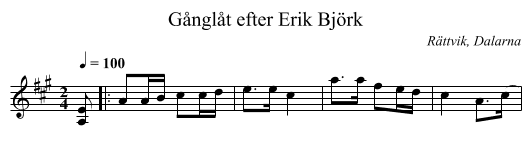 Gånglåt efter Erik Björk - staff notation