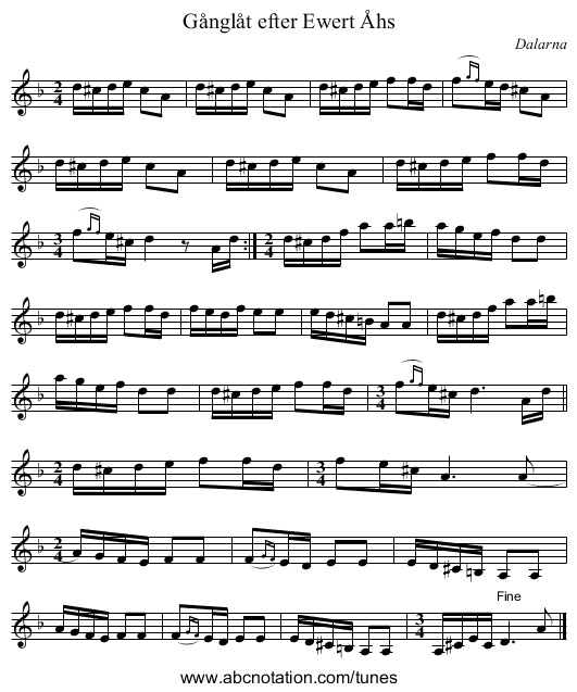 Gånglåt efter Ewert Åhs - staff notation