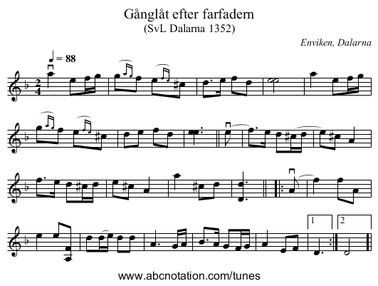 Gånglåt efter farfadern - staff notation