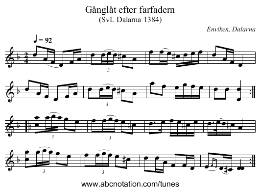 Gånglåt efter farfadern - staff notation