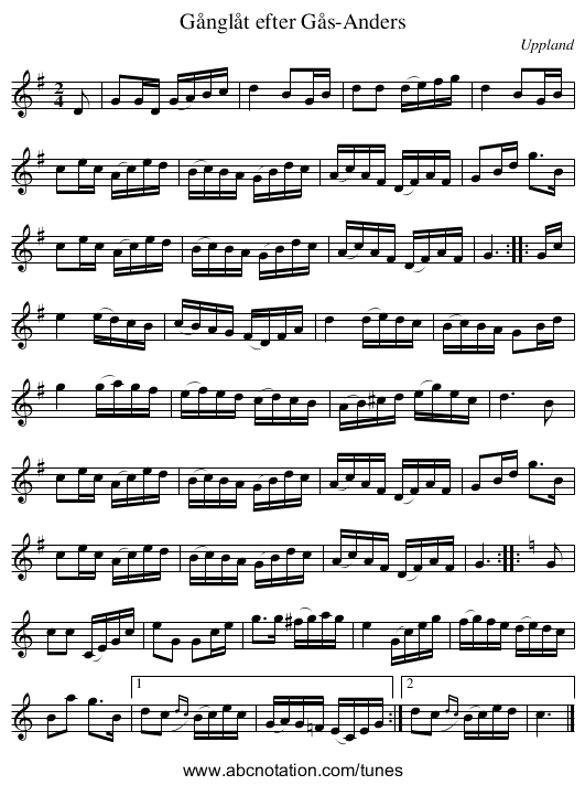 Gånglåt efter Gås-Anders - staff notation