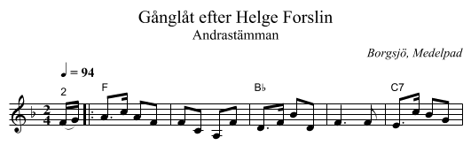 Gånglåt efter Helge Forslin - staff notation