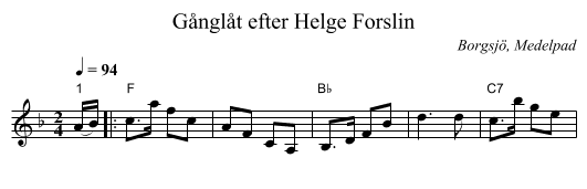 Gånglåt efter Helge Forslin - staff notation