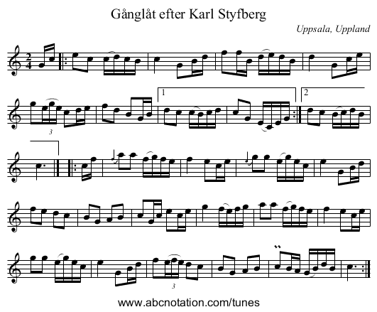 Gånglåt efter Karl Styfberg - staff notation