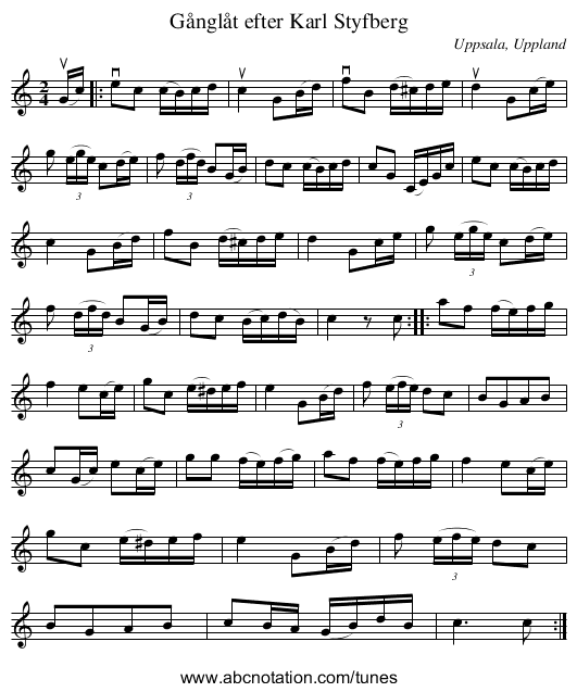 Gånglåt efter Karl Styfberg - staff notation