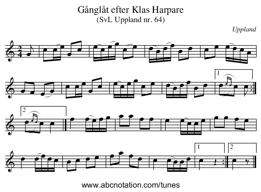 Gånglåt efter Klas Harpare - staff notation