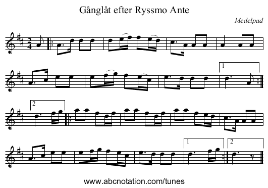 Gånglåt efter Ryssmo Ante - staff notation