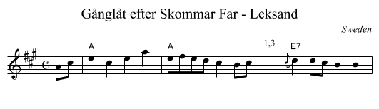 G&aring;ngl&aring;t efter Skommar Far - Leksand - staff notation