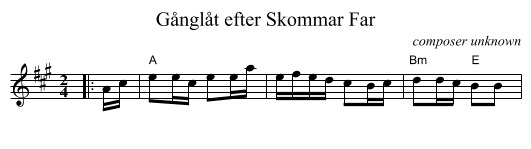 G&aring;ngl&aring;t efter Skommar Far - staff notation
