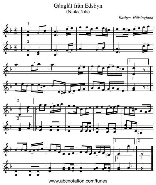 Gånglåt från Edsbyn - staff notation
