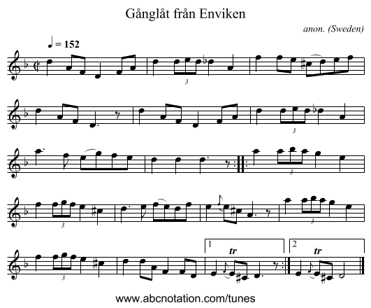 G&aring;ngl&aring;t fr&aring;n Enviken - staff notation