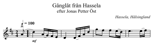 Gånglåt från Hassela - staff notation