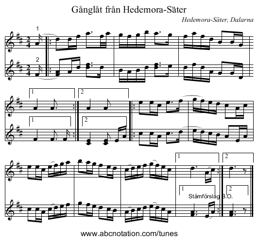 Gånglåt från Hedemora-Säter - staff notation