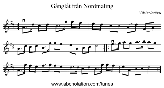 Gånglåt från Nordmaling - staff notation