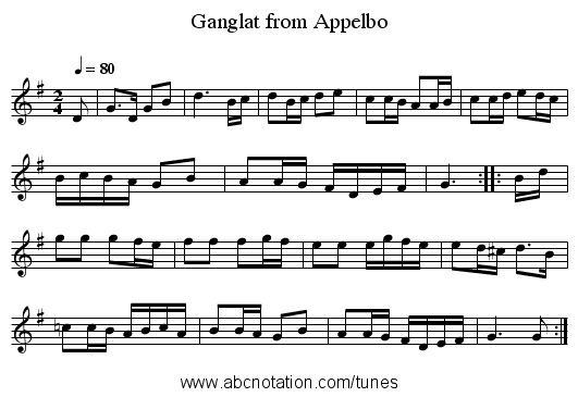 Ganglat from Appelbo - staff notation