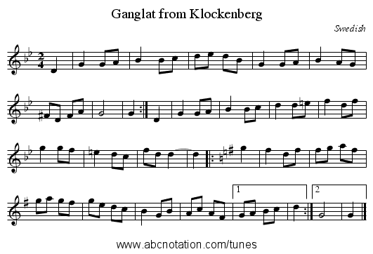 Ganglat from Klockenberg - staff notation