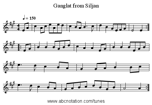 Ganglat from Siljan - staff notation